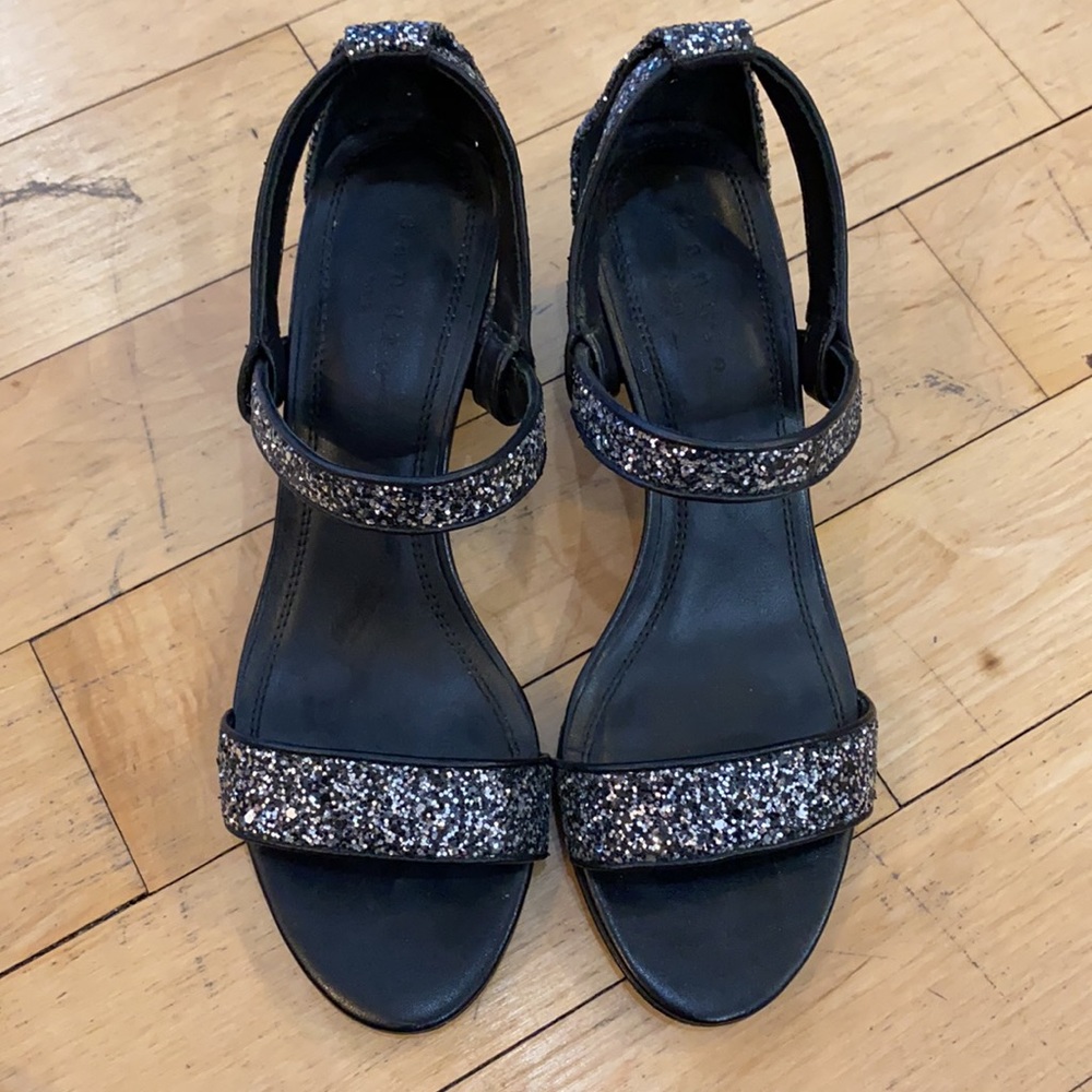 Sandro Glitter Leather Low Block Heel Sz 39 - Picture 3 of 16